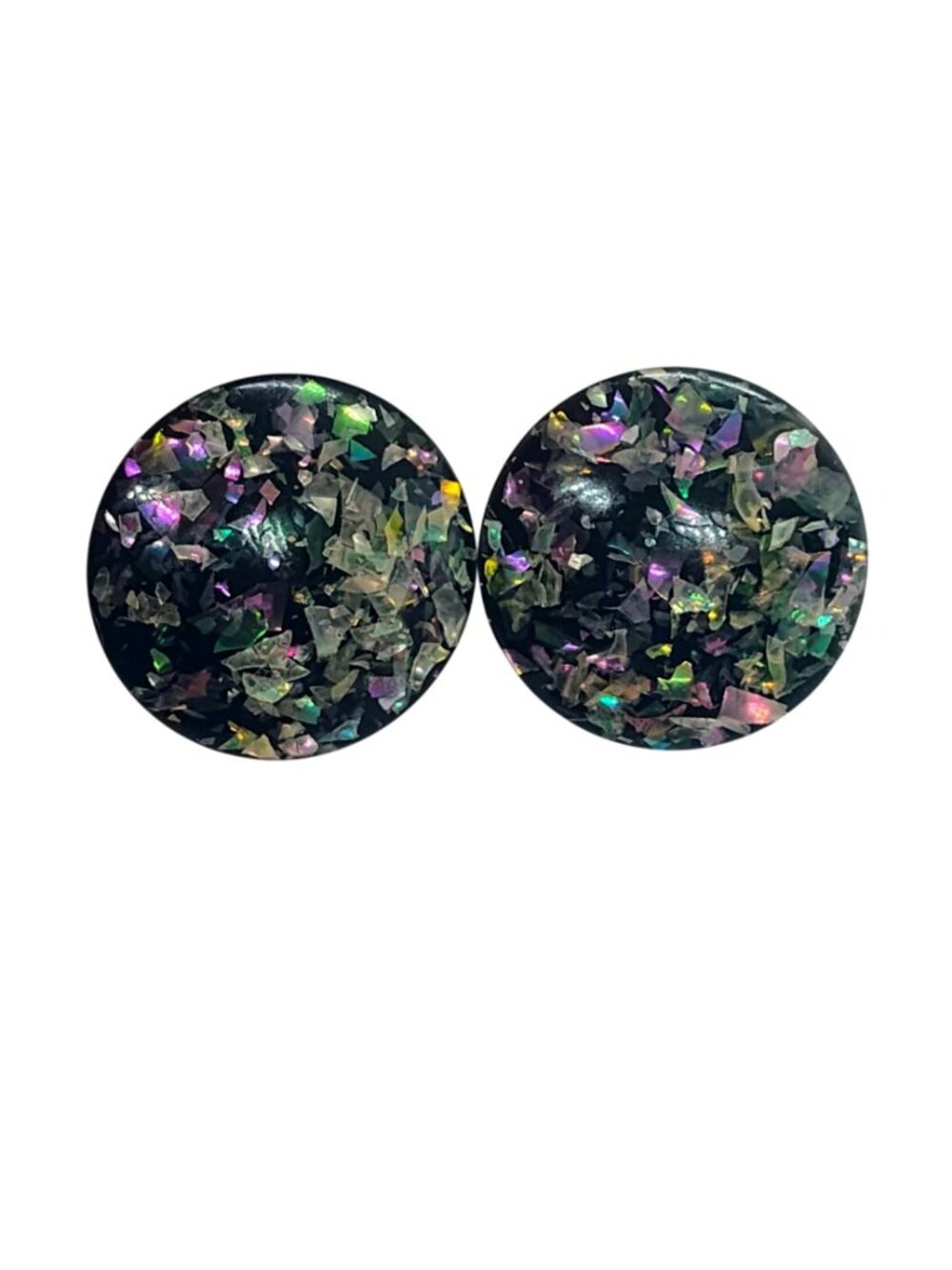 Vtg Coro Confetti Lucite Black Clip-on Earrings Silver Pink Aqua Glitter - Picture 2 of 6